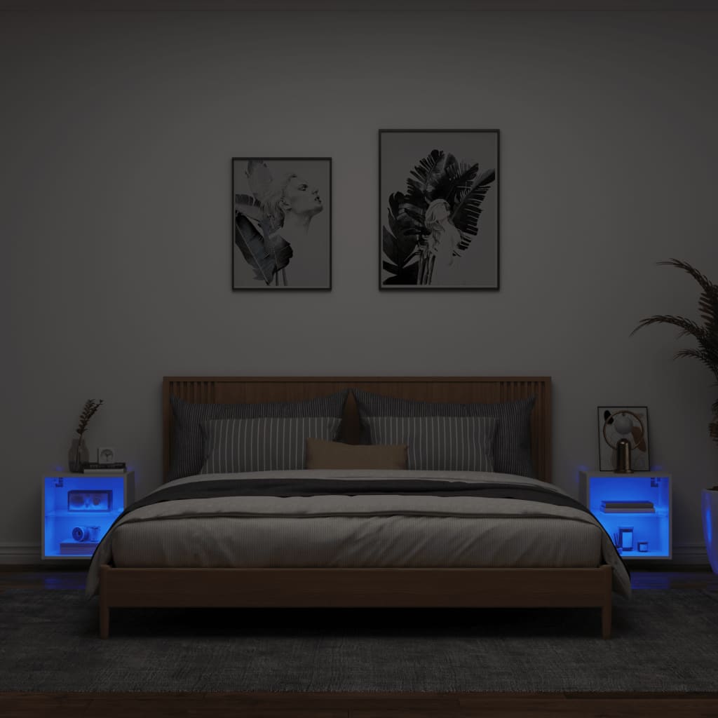 Noptiere Cu Lumini Led Montate Pe Perete, 2 Buc.,