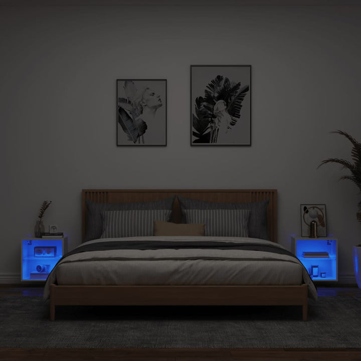 Noptiere Cu Lumini Led Montate Pe Perete, 2 Buc.,