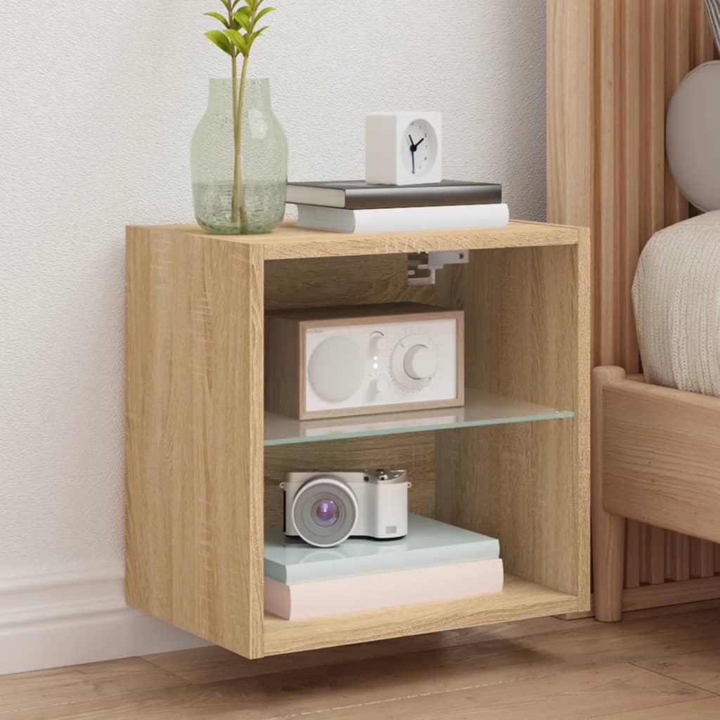 Noptiere Cu Lumini Led Montate Pe Perete, 2 Buc.,