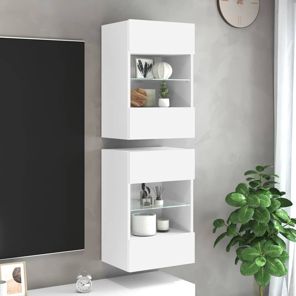 Comode Tv De Perete Cu Lumini Led 2 Buc. 40X30X60,5Cm