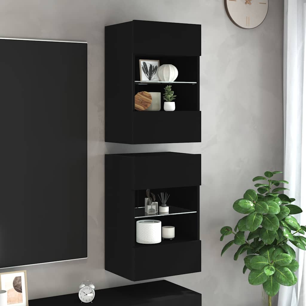 Comode Tv De Perete Cu Lumini Led 2 Buc. 40X30X60,5Cm