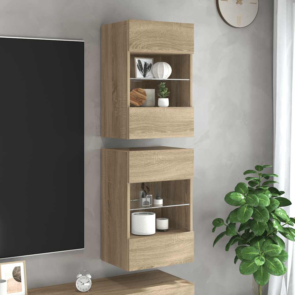 Comode Tv De Perete Cu Lumini Led 2 Buc. 40X30X60,5Cm