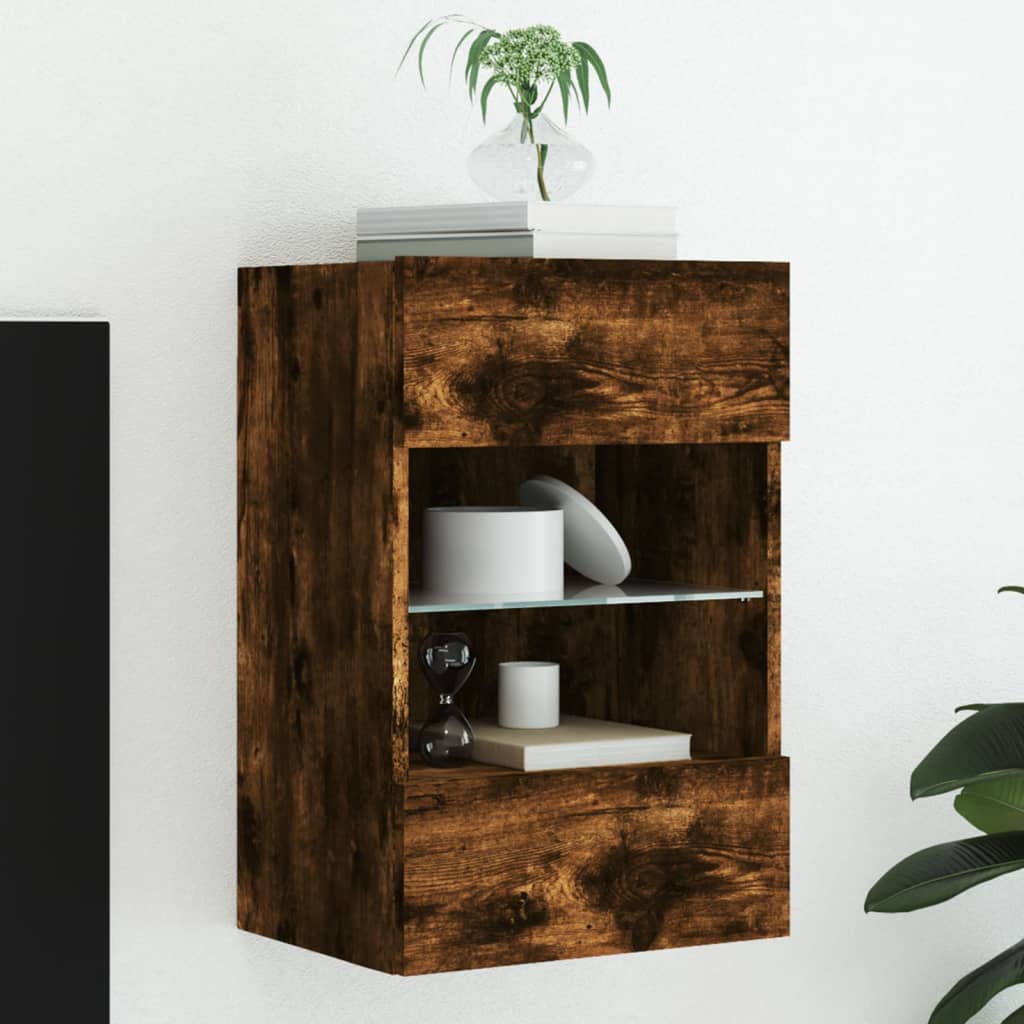 Comode Tv De Perete Cu Lumini Led 2 Buc. 40X30X60,5Cm