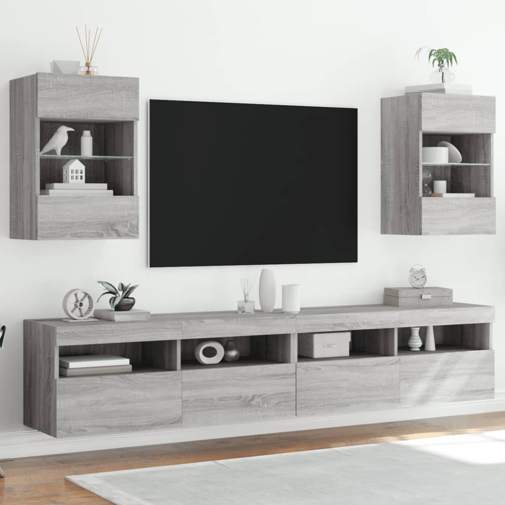 Comode Tv De Perete Cu Lumini Led 2 Buc. 40X30X60,5Cm