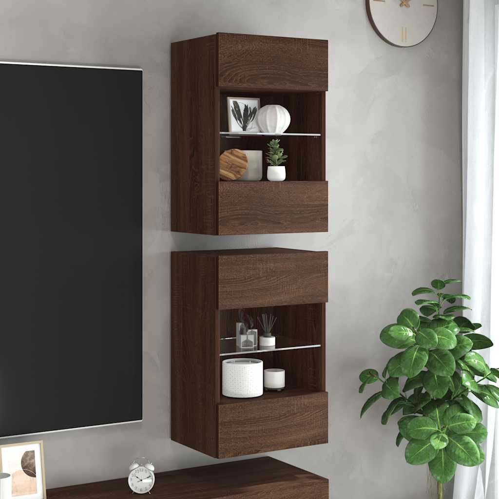 Comode Tv De Perete Cu Lumini Led 2 Buc. 40X30X60,5Cm