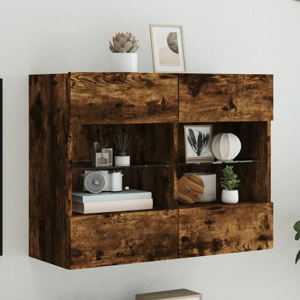 Comode Tv De Perete Cu Lumini Led 2 Buc. 40X30X60,5Cm