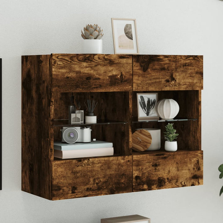 Comode Tv De Perete Cu Lumini Led 2 Buc. 40X30X60,5Cm