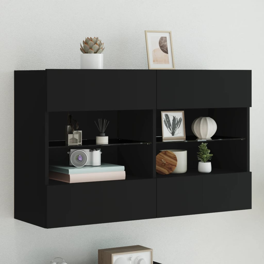 Comode Tv De Perete Cu Lumini Led 2 Buc. 40X30X60,5Cm