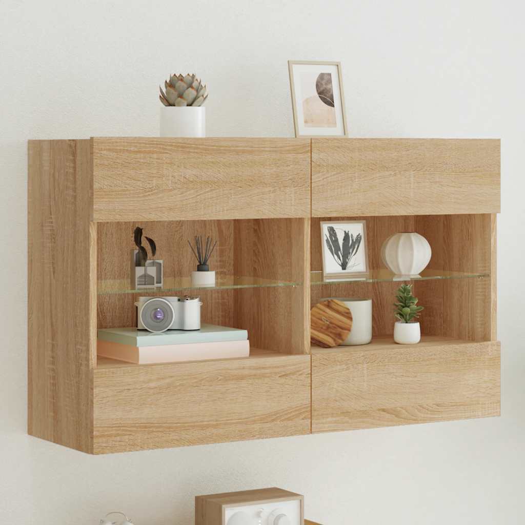 Comode Tv De Perete Cu Lumini Led 2 Buc. 40X30X60,5Cm