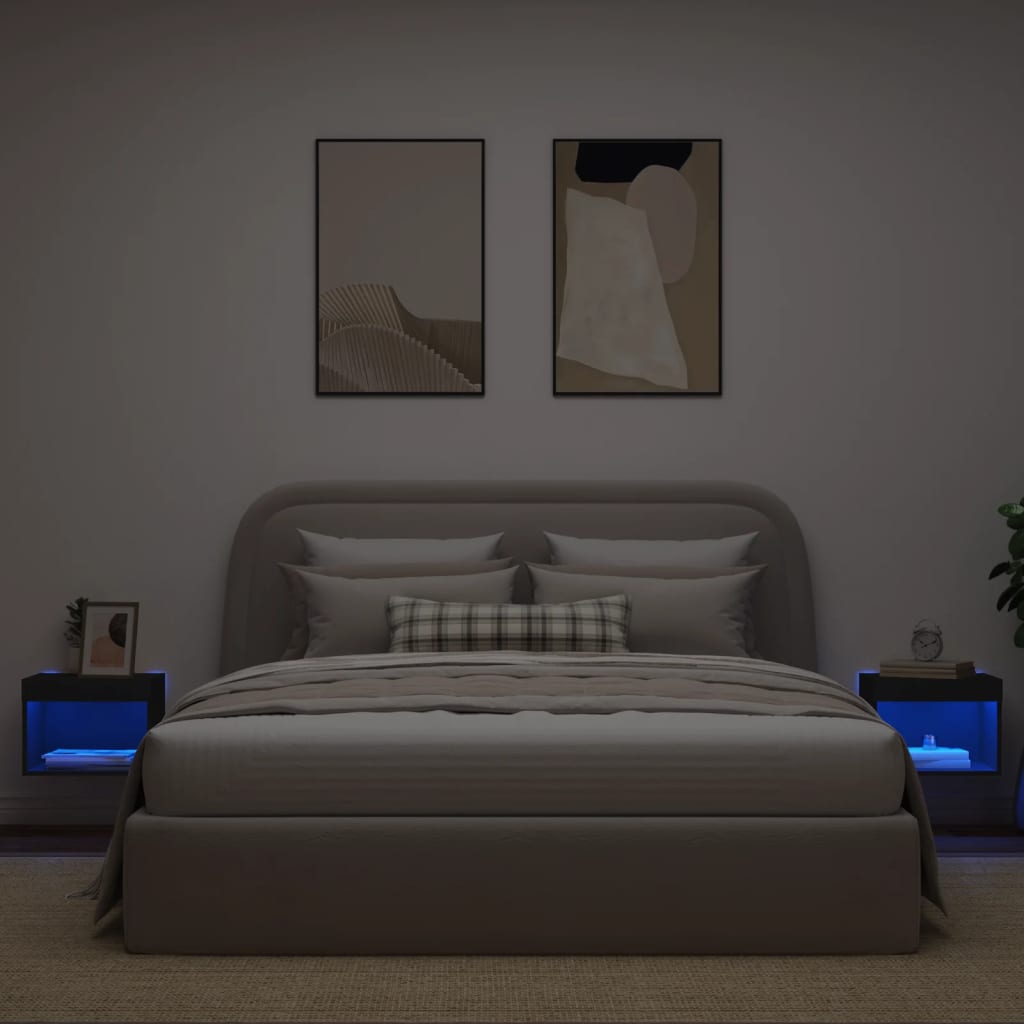 Noptiere Cu Lumini Led Montate Pe Perete, 2 Buc.,