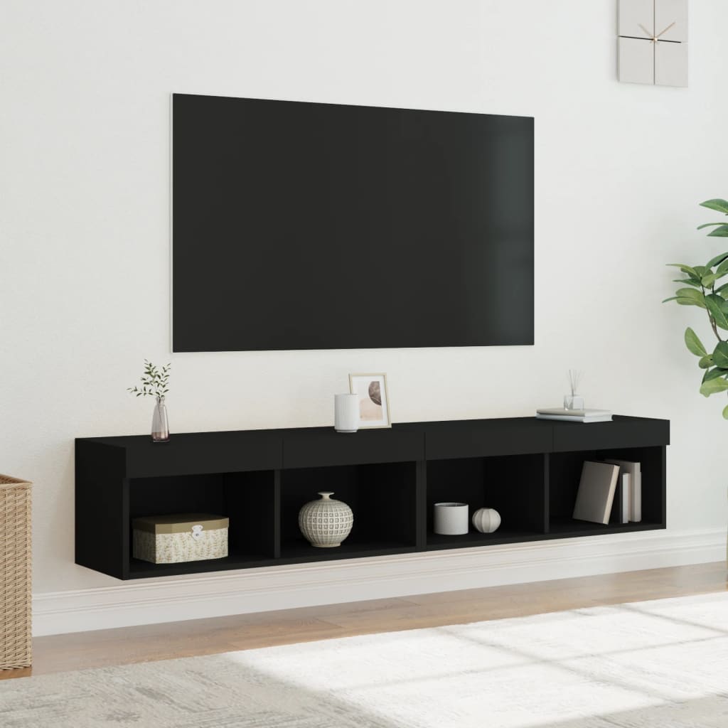 Noptiere Cu Lumini Led Montate Pe Perete, 2 Buc.,