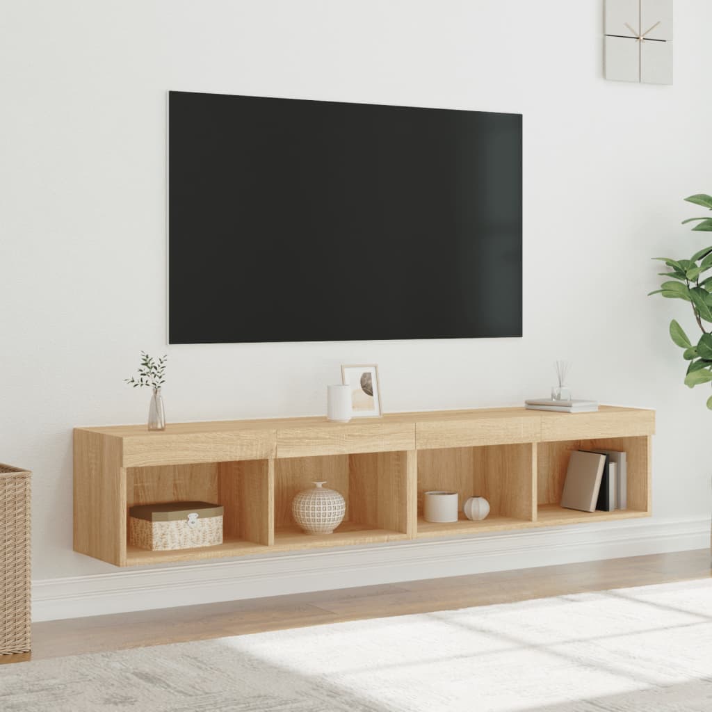 Noptiere Cu Lumini Led Montate Pe Perete, 2 Buc.,