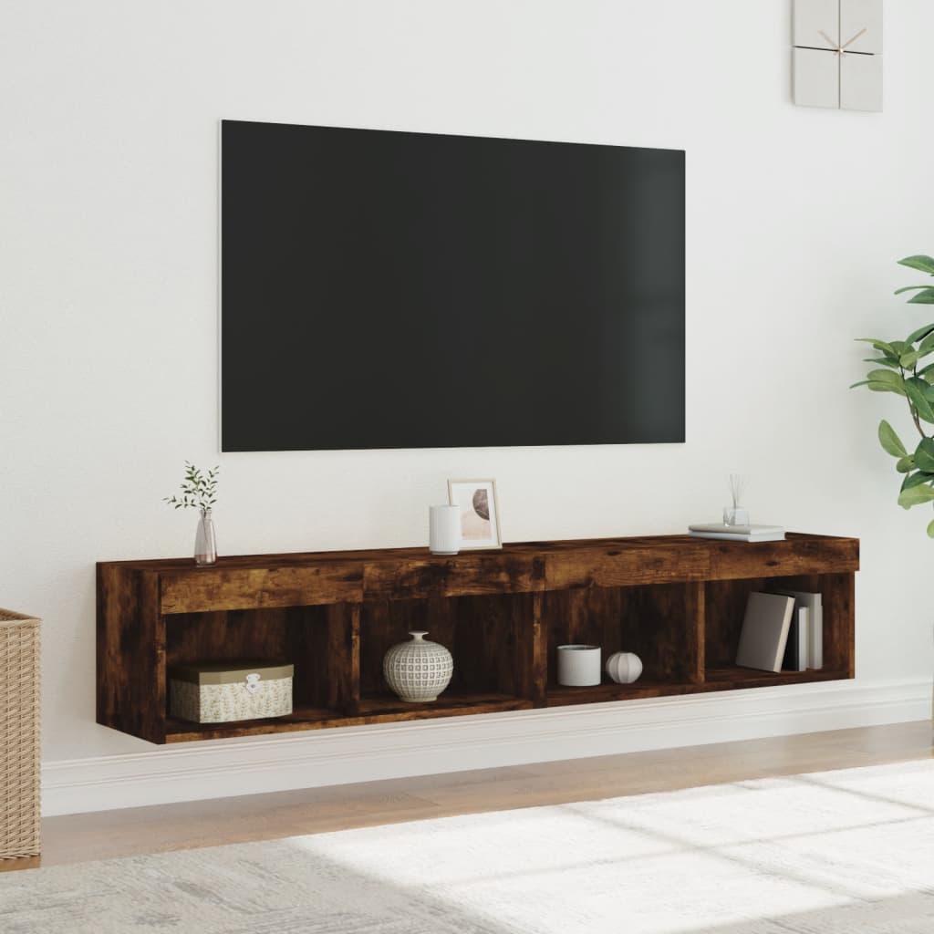 Noptiere Cu Lumini Led Montate Pe Perete, 2 Buc.,