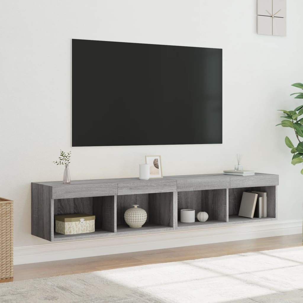 Noptiere Cu Lumini Led Montate Pe Perete, 2 Buc.,