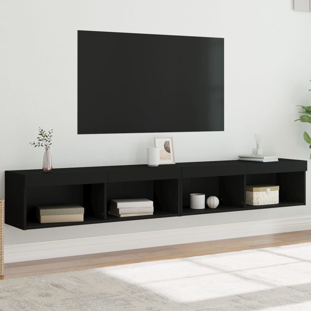Noptiere Cu Lumini Led Montate Pe Perete, 2 Buc.,
