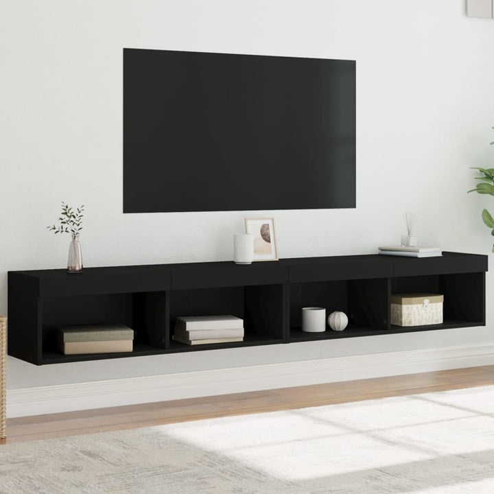 Noptiere Cu Lumini Led Montate Pe Perete, 2 Buc.,