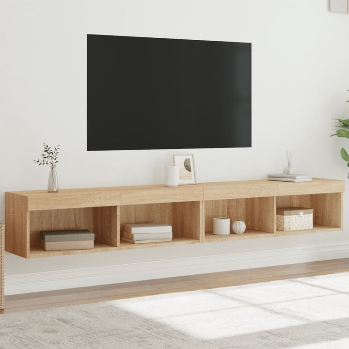 Noptiere Cu Lumini Led Montate Pe Perete, 2 Buc.,