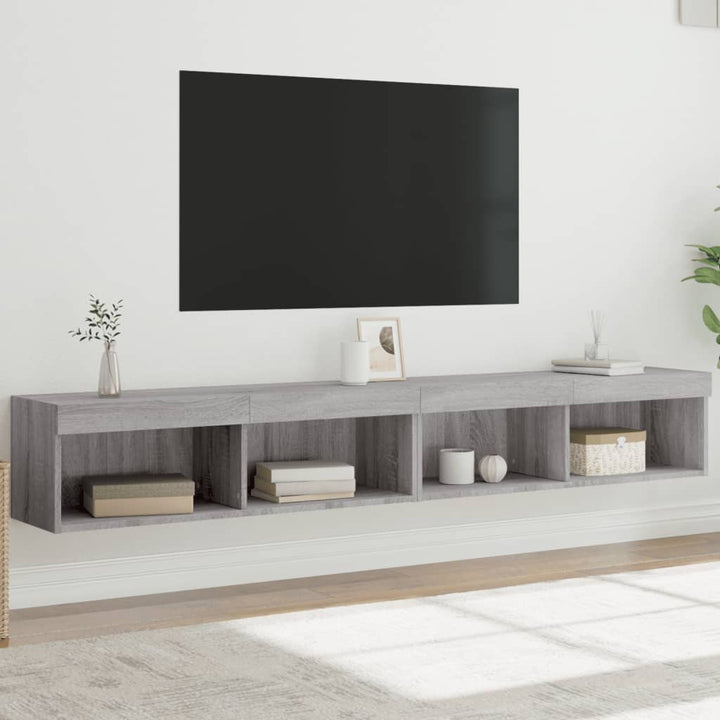 Noptiere Cu Lumini Led Montate Pe Perete, 2 Buc.,