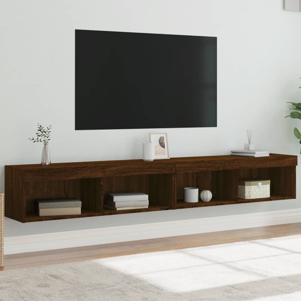 Noptiere Cu Lumini Led Montate Pe Perete, 2 Buc.,