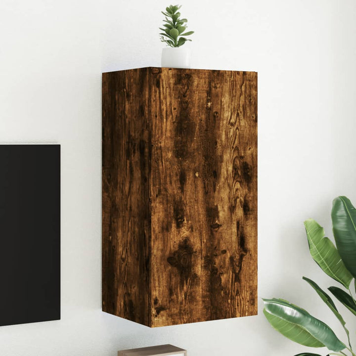 Comodă Tv De Perete Cu Led, 2 Buc. Stejar Fumuriu, 80X35X Stejar Afumat
