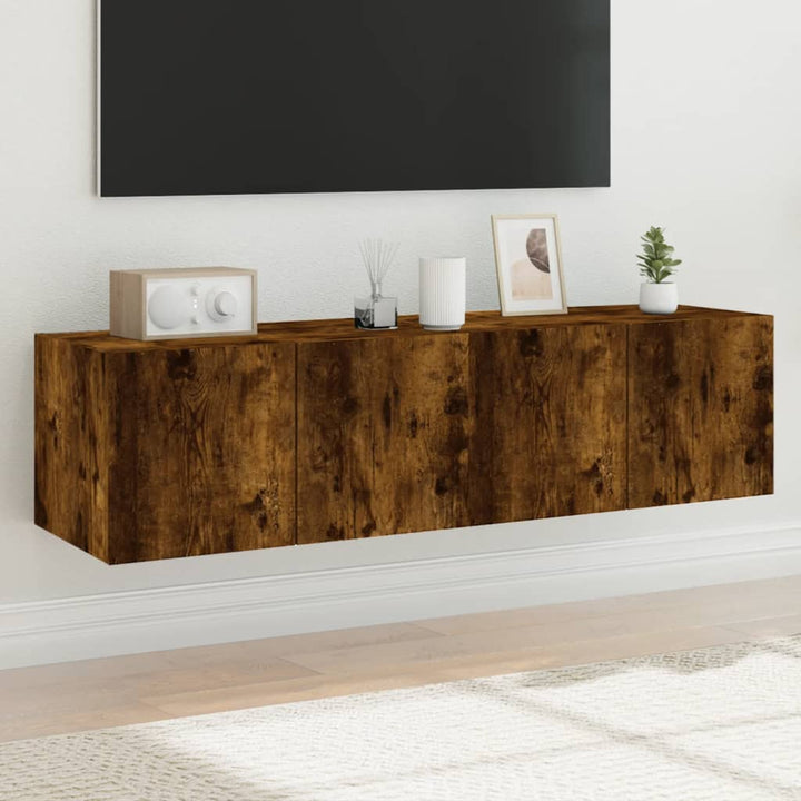 Comodă Tv De Perete Cu Led, 2 Buc. Stejar Fumuriu, 80X35X Stejar Afumat