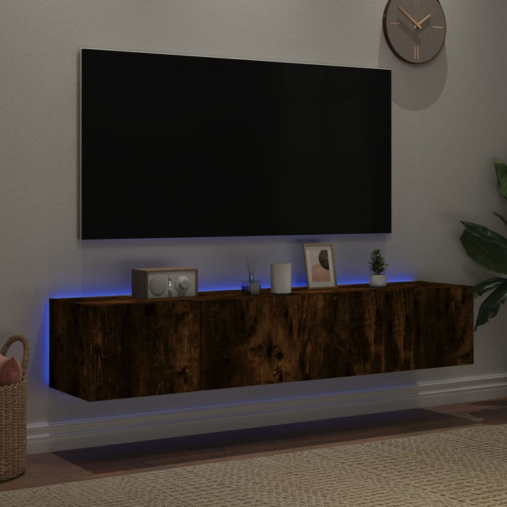 Comodă Tv De Perete Cu Led, 2 Buc. Stejar Fumuriu, 80X35X Stejar Afumat