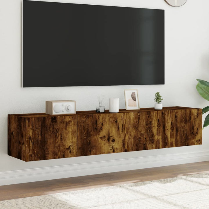 Comodă Tv De Perete Cu Led, 2 Buc. Stejar Fumuriu, 80X35X Stejar Afumat