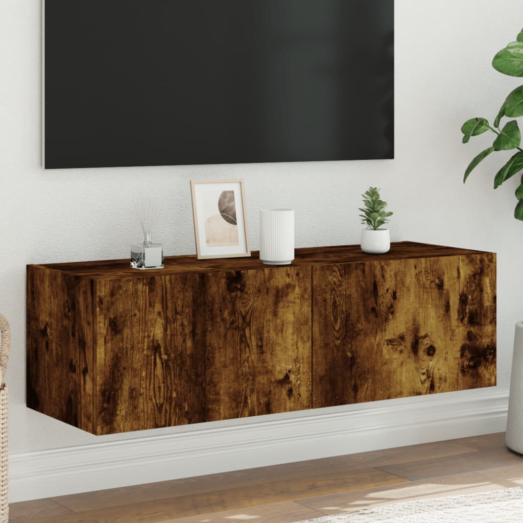 Comodă Tv De Perete Cu Led, 2 Buc. Stejar Fumuriu, 80X35X Stejar Afumat