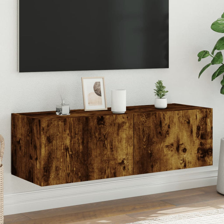 Comodă Tv De Perete Cu Led, 2 Buc. Stejar Fumuriu, 80X35X Stejar Afumat