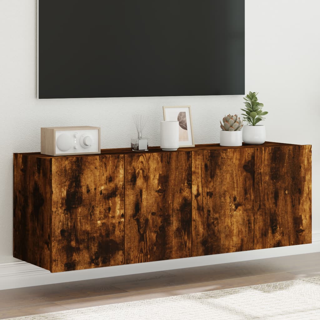 Comodă Tv De Perete Cu Led, 2 Buc. Stejar Fumuriu, 80X35X Stejar Afumat