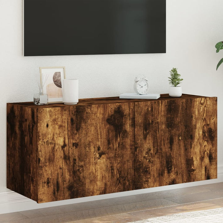 Comodă Tv De Perete Cu Led, 2 Buc. Stejar Fumuriu, 80X35X Stejar Afumat