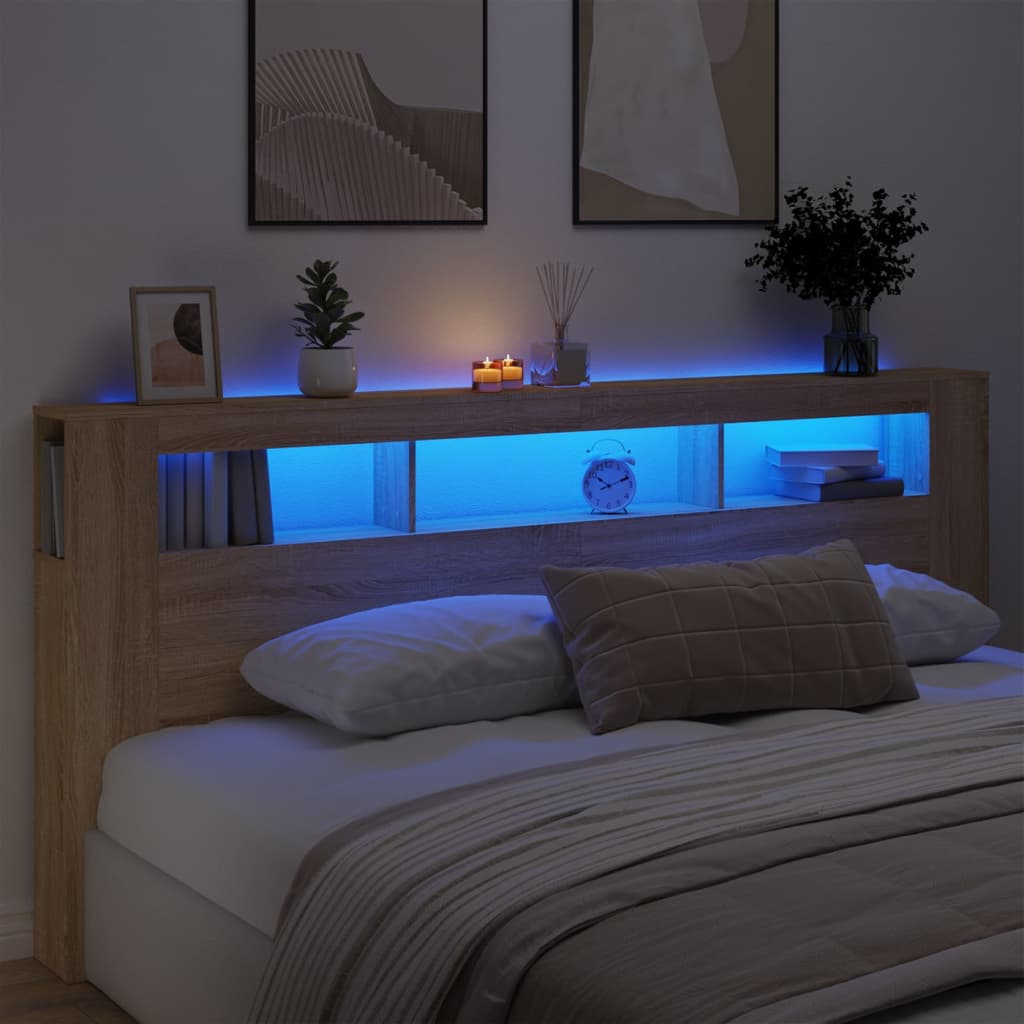 Tăblie De Pat Cu Led, , 180X18,5X103,5 Cm, Lemn