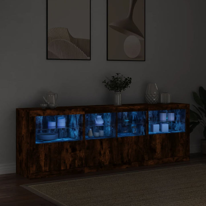 Dulap Cu Lumini Led, Stejar Fumuriu, 202X37X67 Cm