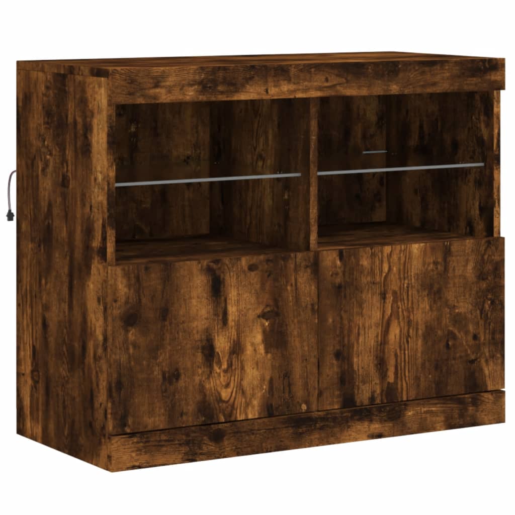Dulap Cu Lumini Led, Stejar Fumuriu, 202X37X67 Cm