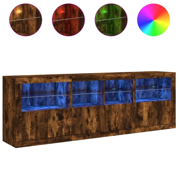 Dulap Cu Lumini Led, Stejar Fumuriu, 202X37X67 Cm