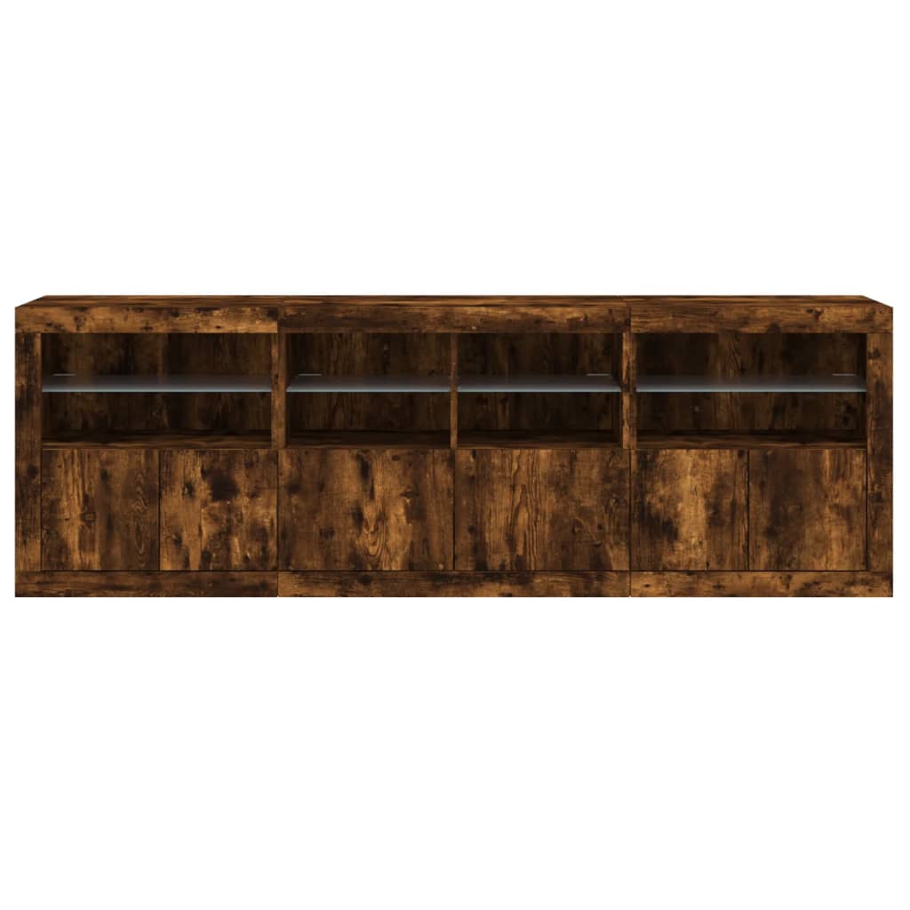 Dulap Cu Lumini Led, Stejar Fumuriu, 202X37X67 Cm