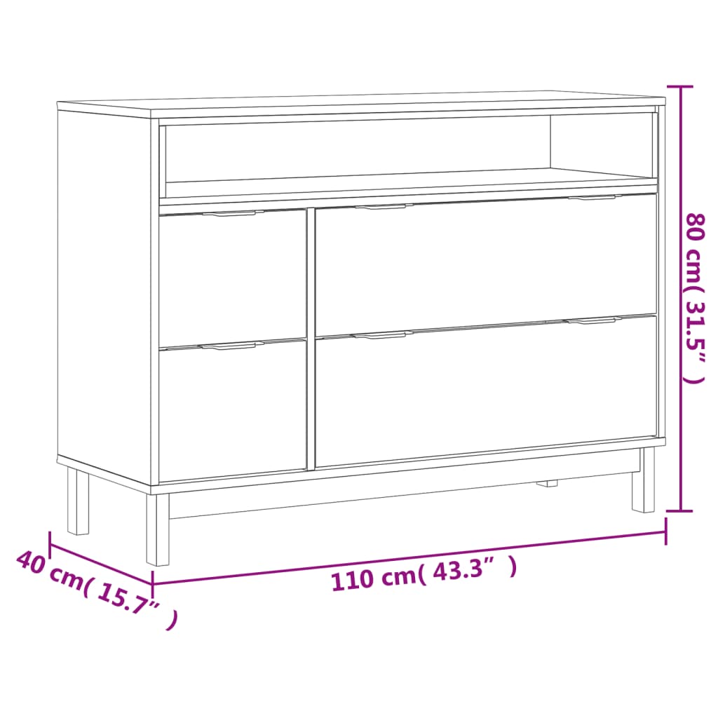 Dulap Cu Sertar „Flam” 110X40X80 Cm, Lemn Masiv De Pin