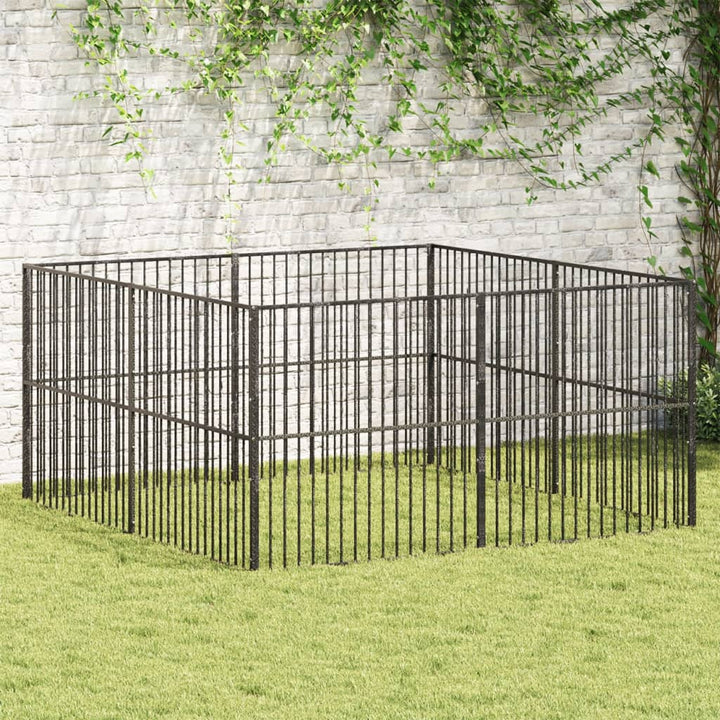 Țarc Pentru Câini Cu 12 Panouri, Negru, Oțel Galvanizat