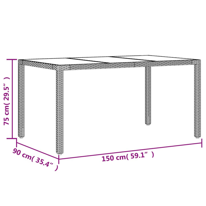Masă De Grădină Cu Blat Din Sticlă 150X90X75 Cm, Poliratan