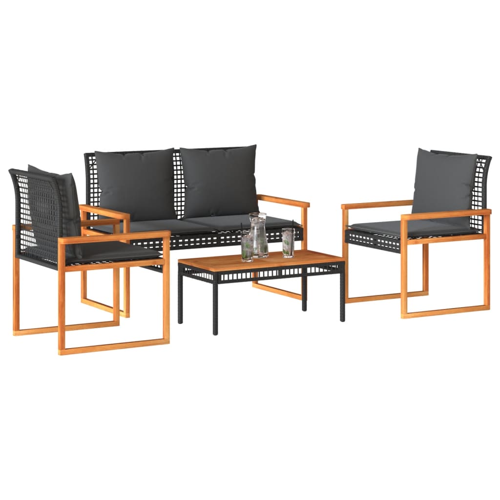 Set Mobilier De Grădină, 4 Piese, Cu Perne, Mix Bej, Poliratan
