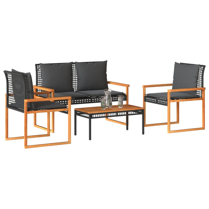 Set Mobilier De Grădină, 4 Piese, Cu Perne, Mix Bej, Poliratan