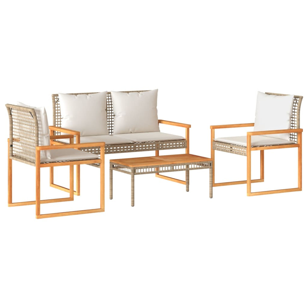 Set Mobilier De Grădină, 4 Piese, Cu Perne, Mix Bej, Poliratan
