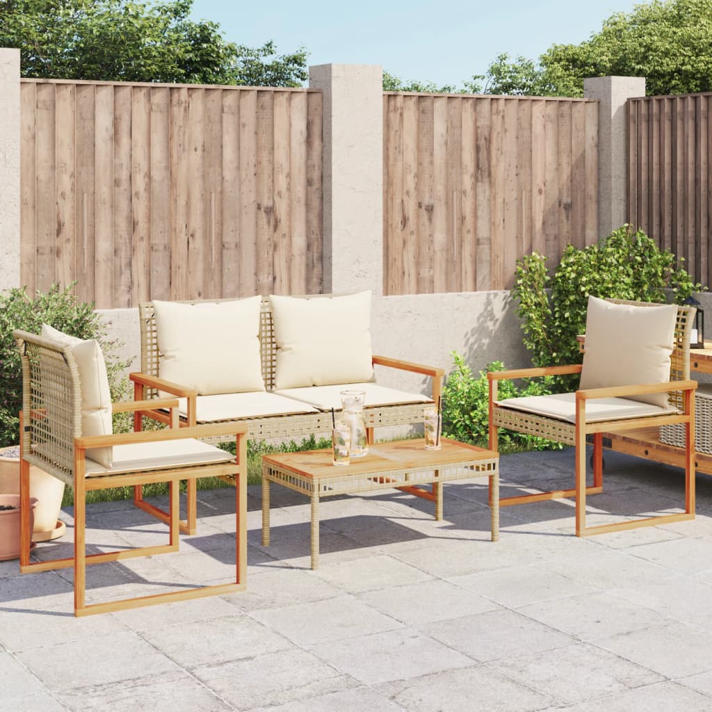 Set Mobilier De Grădină, 4 Piese, Cu Perne, Mix Bej, Poliratan