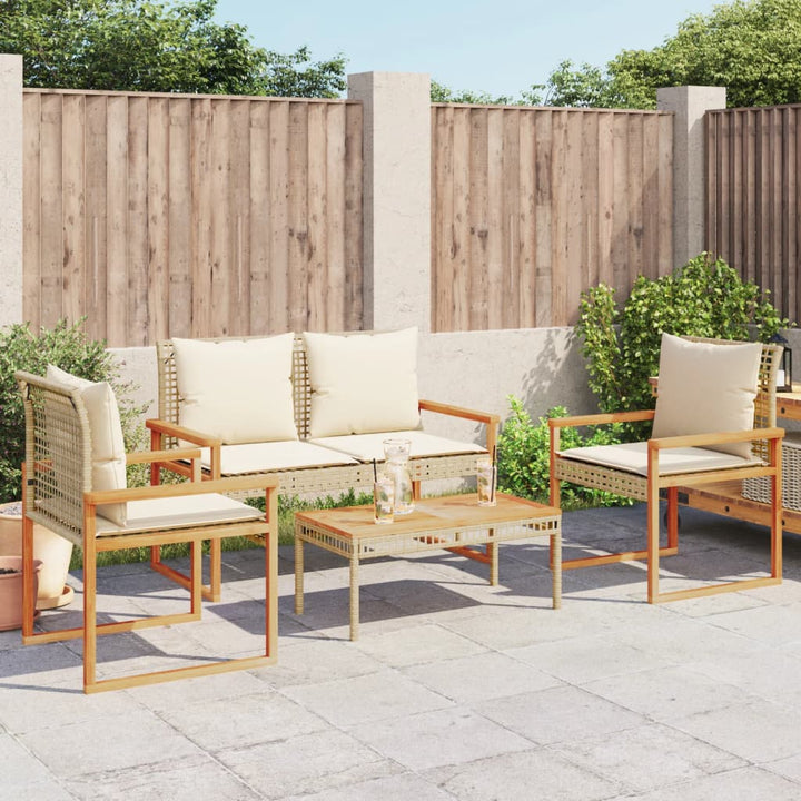 Set Mobilier De Grădină, 4 Piese, Cu Perne, Mix Bej, Poliratan