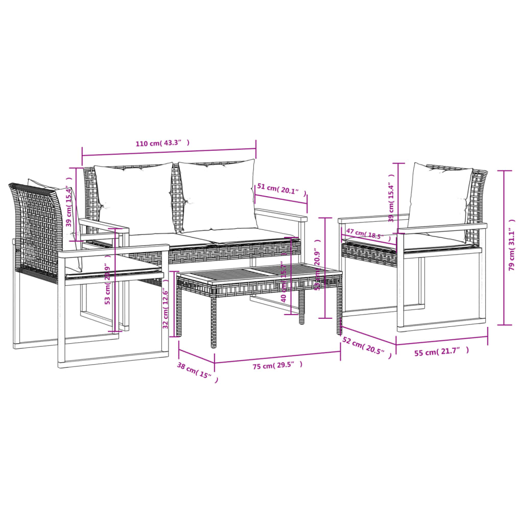 Set Mobilier De Grădină, 4 Piese, Cu Perne, Mix Bej, Poliratan
