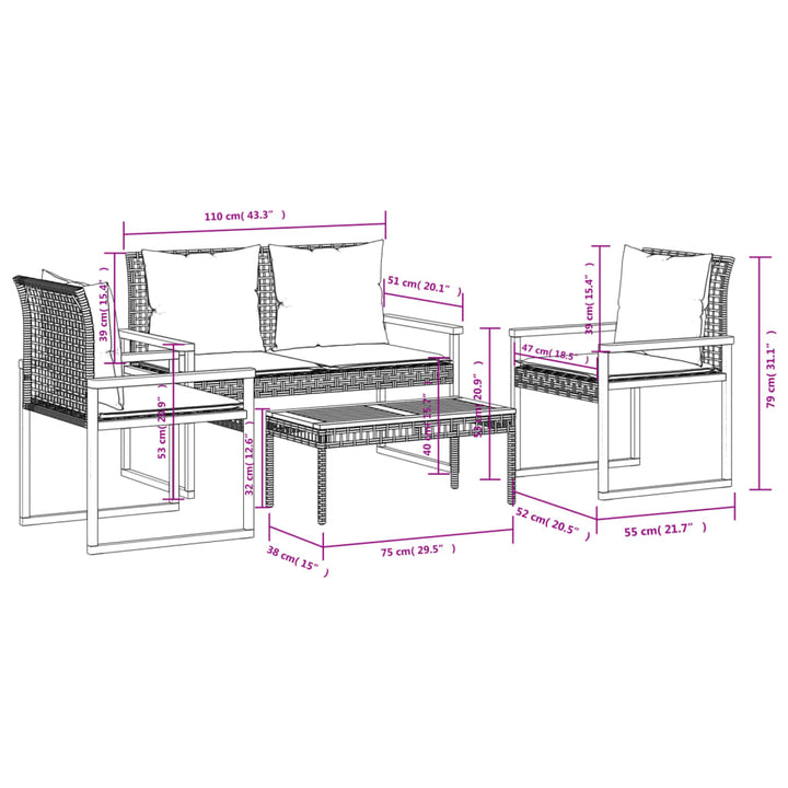 Set Mobilier De Grădină, 4 Piese, Cu Perne, Mix Bej, Poliratan