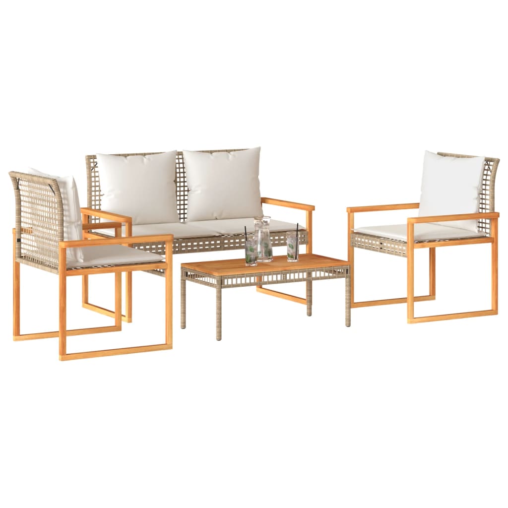 Set Mobilier De Grădină, 4 Piese, Cu Perne, Mix Bej, Poliratan