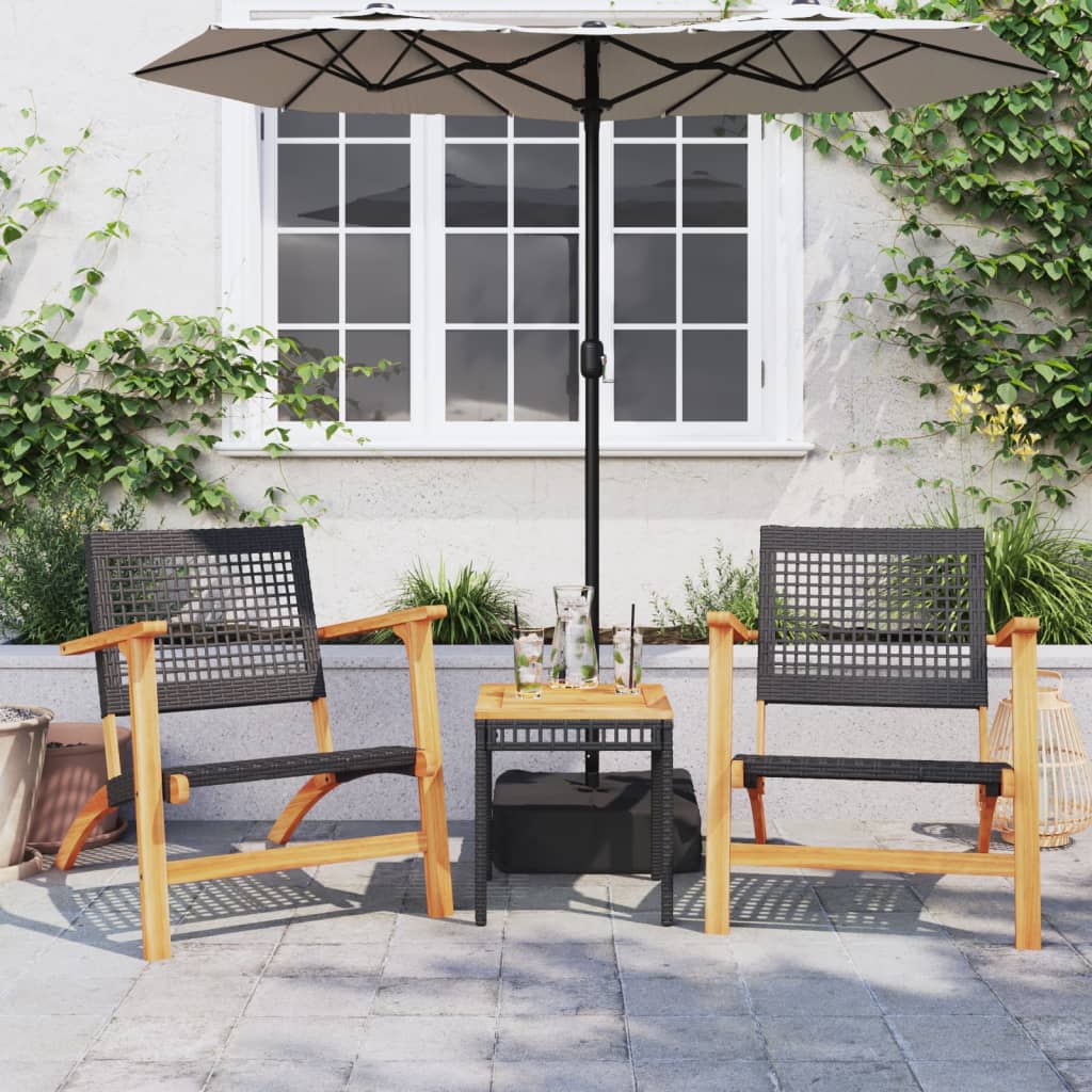 Set Mobilier Bistro, 3 Piese, Poliratan /Lemn De Acacia
