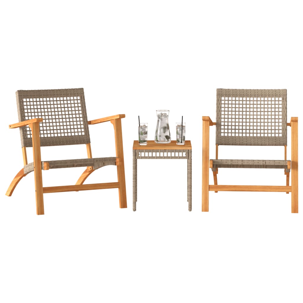 Set Mobilier Bistro, 3 Piese, Poliratan /Lemn De Acacia