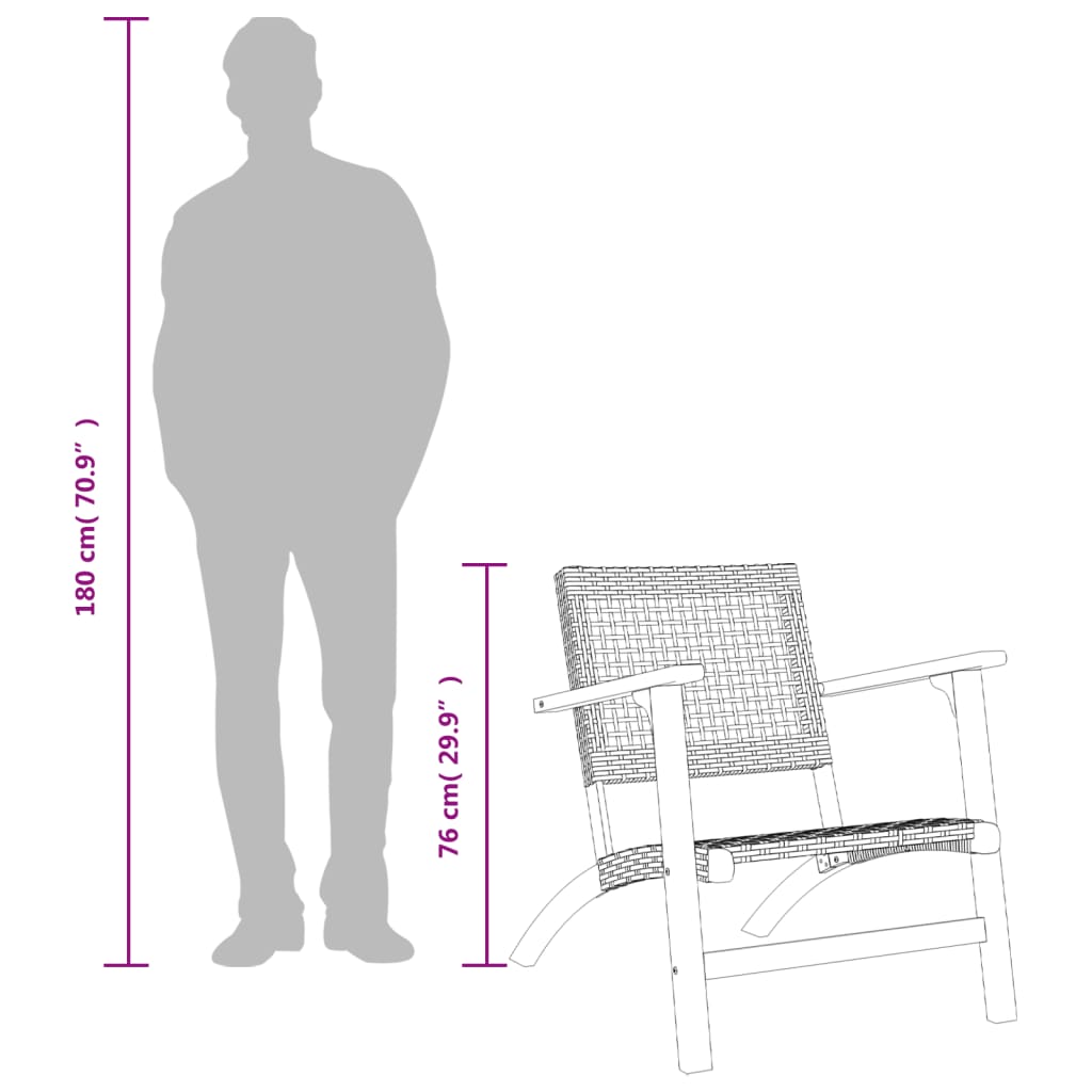 Set Mobilier Bistro, 3 Piese, Poliratan /Lemn De Acacia